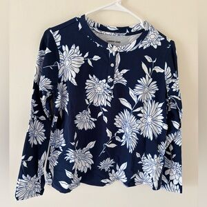 NEW Lands' End Navy and White Floral Henley